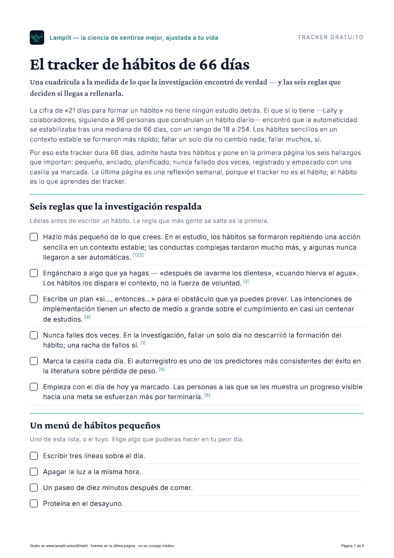 El tracker de hábitos de 66 días — PDF gratuito