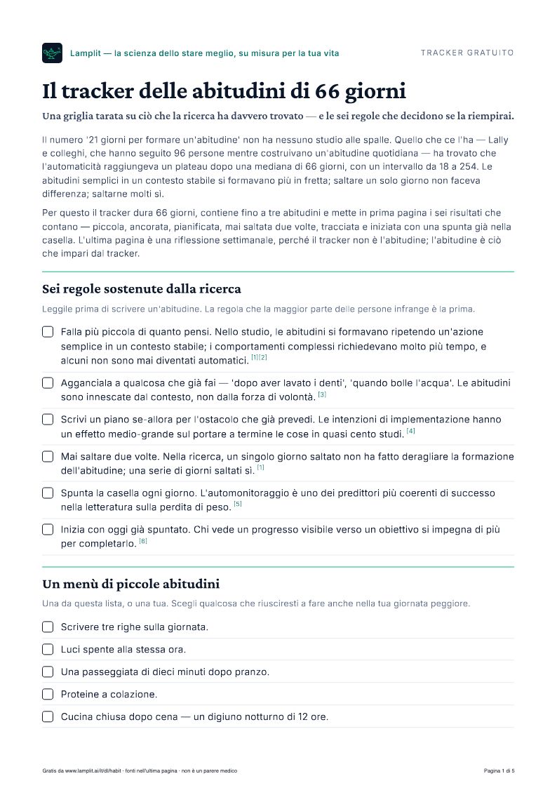 Il tracker delle abitudini di 66 giorni — PDF gratuito