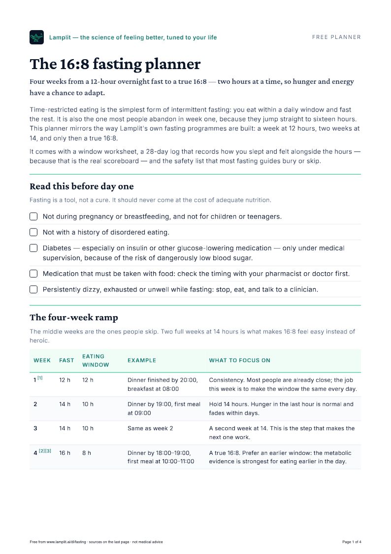 The 16:8 fasting planner — Free PDF