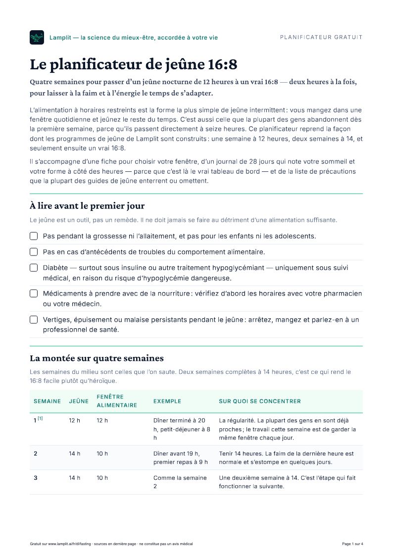 Le planificateur de jeûne 16:8 — PDF gratuit
