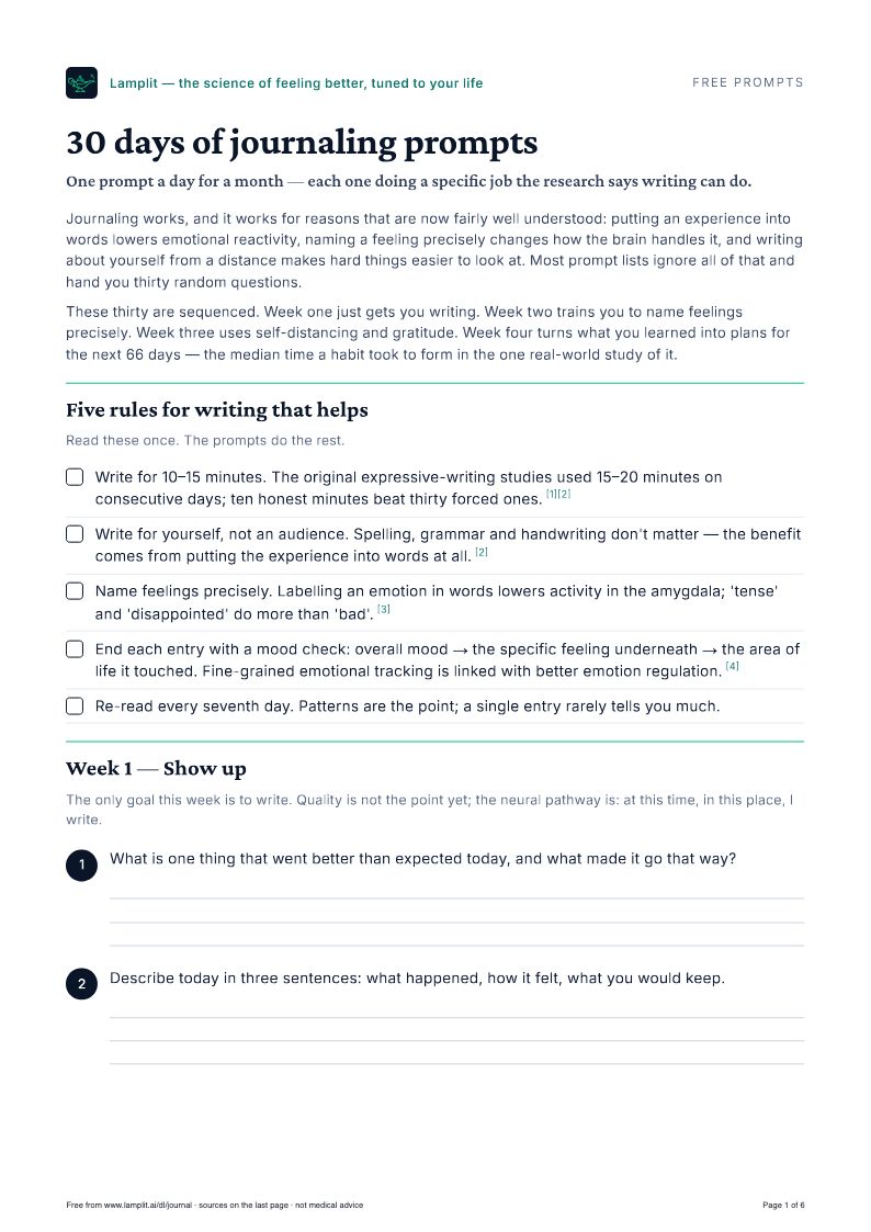 30 days of journaling prompts — Free PDF