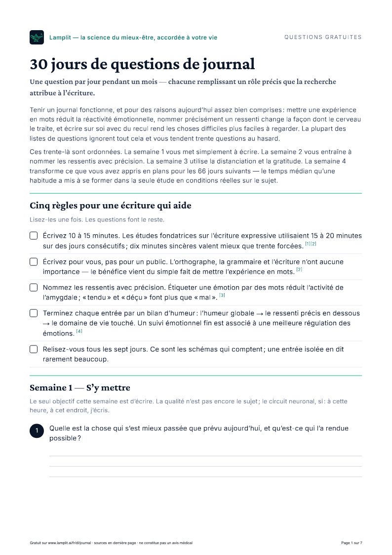 30 jours de questions de journal — PDF gratuit