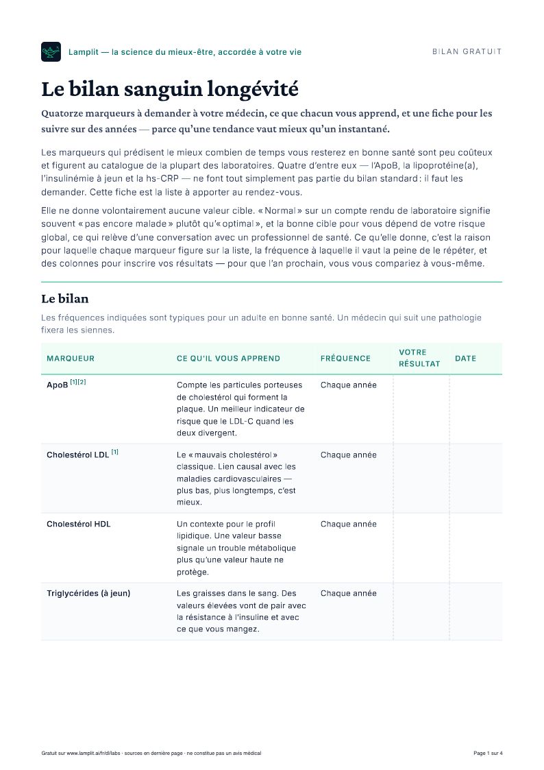 Le bilan sanguin longévité — PDF gratuit