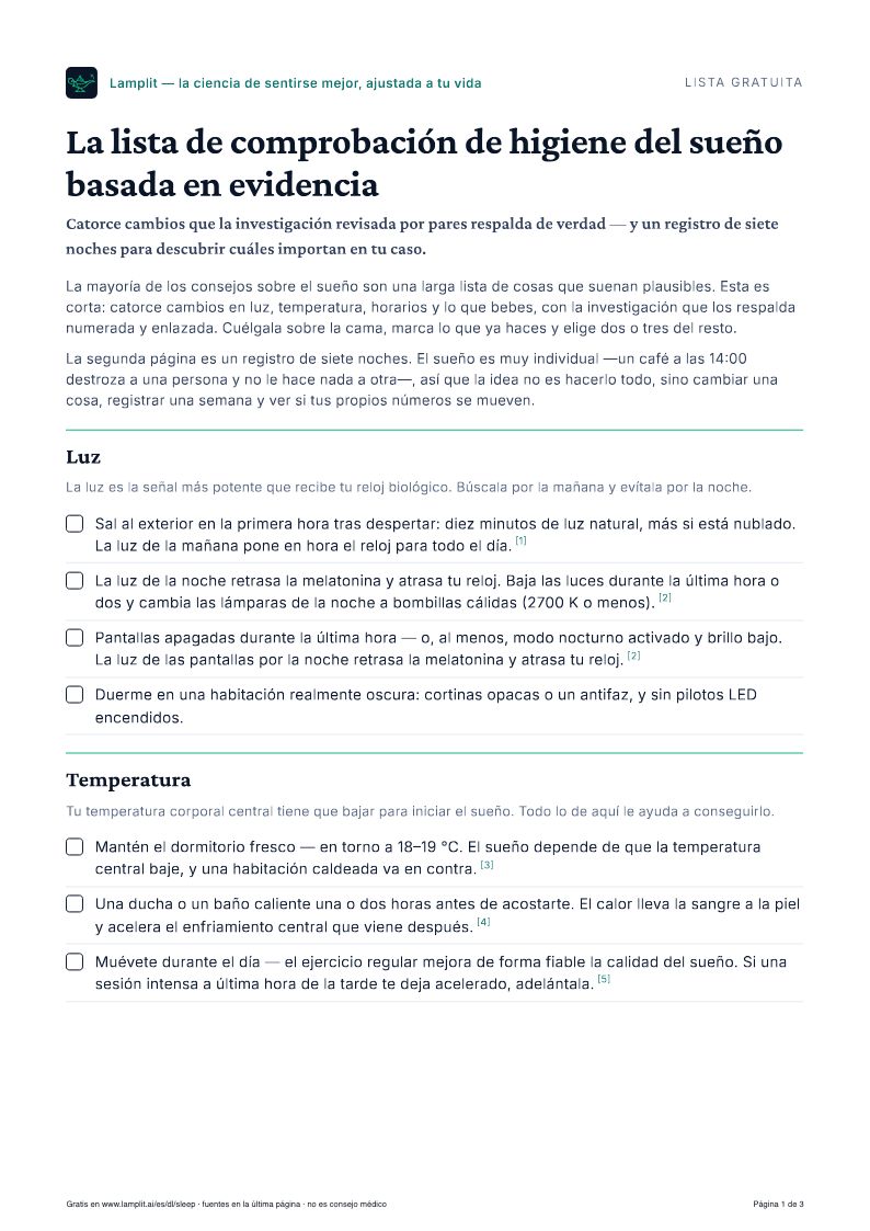 La lista de comprobación de higiene del sueño basada en evidencia — PDF gratuito